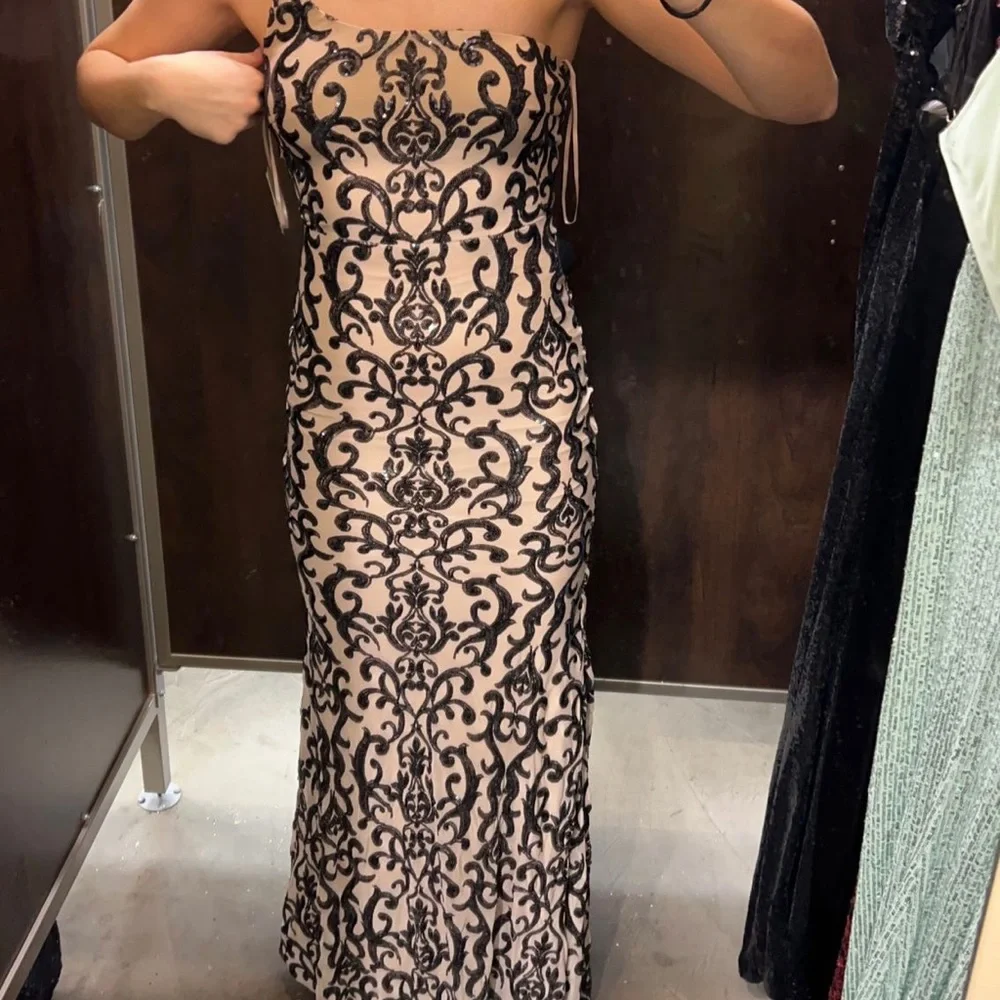 Nude prom dress with black detailing - Picture 1 of 4